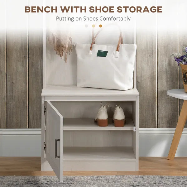 HOMCOM White Rustic Hall Tree Bench Entryway Coat Rack Shoe Storage Accent Furniture for Hallway Mudroom - product image 6