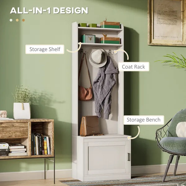 HOMCOM White Rustic Hall Tree Bench Entryway Coat Rack Shoe Storage Accent Furniture for Hallway Mudroom - product image 4