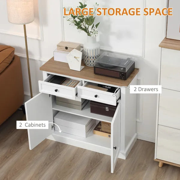 White Sideboard Buffet Cabinet with 2 Storage Drawers 2 Door Kitchen Cabinet for Living Room Entryway - product image 4