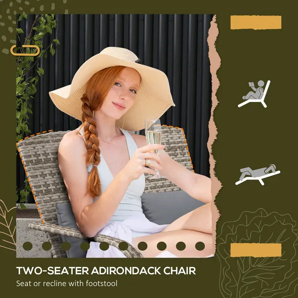 2 Person Wicker Adirondack Chair with Cushions and Footrests, Gray - product image 7