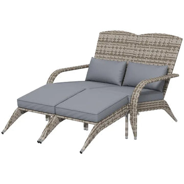 2 Person Wicker Adirondack Chair with Cushions and Footrests, Gray - product image 1
