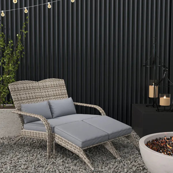 2 Person Wicker Adirondack Chair with Cushions and Footrests, Gray - product image 2