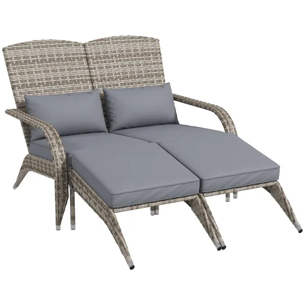 2 Person Wicker Adirondack Chair with Cushions and Footrests, Gray - product image 11