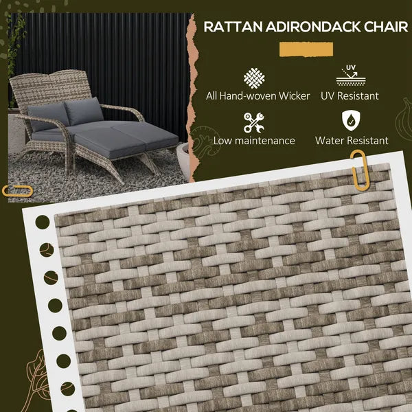 2 Person Wicker Adirondack Chair with Cushions and Footrests, Gray - product image 4