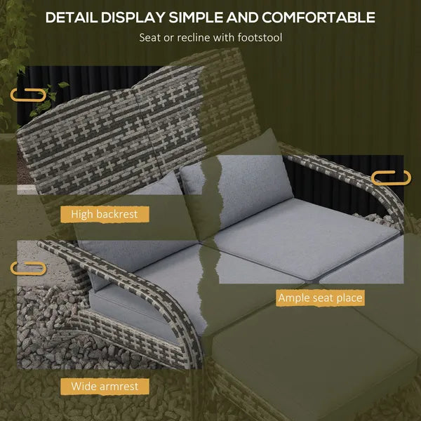 2 Person Wicker Adirondack Chair with Cushions and Footrests, Mixed Gray - product image 5