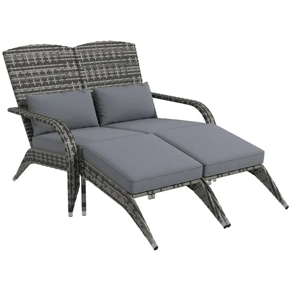 2 Person Wicker Adirondack Chair with Cushions and Footrests, Mixed Gray - product image 11