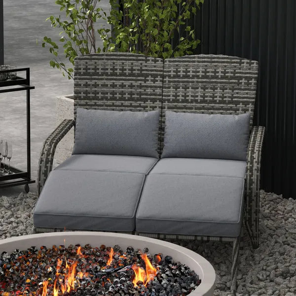 2 Person Wicker Adirondack Chair with Cushions and Footrests, Mixed Gray - product image 8