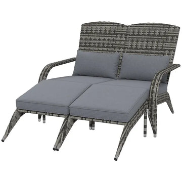 2 Person Wicker Adirondack Chair with Cushions and Footrests, Mixed Gray - product image 1