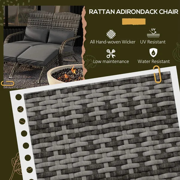 2 Person Wicker Adirondack Chair with Cushions and Footrests, Mixed Gray - product image 4