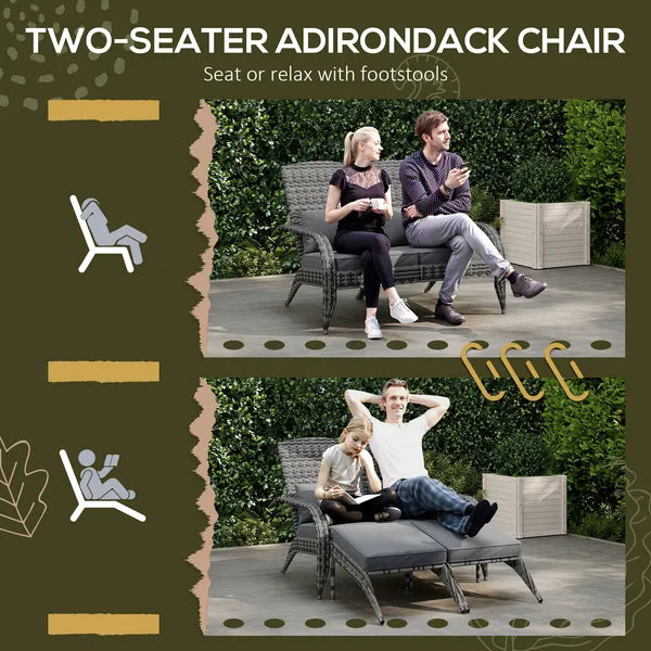 2 Person Wicker Adirondack Chair with Cushions and Footrests, Mixed Gray - product image 7