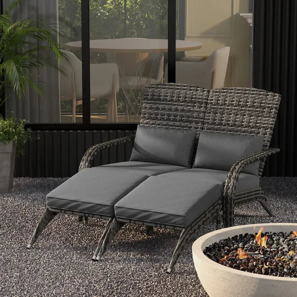 2 Person Wicker Adirondack Chair with Cushions and Footrests, Mixed Gray - product image 10