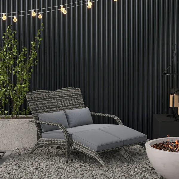 2 Person Wicker Adirondack Chair with Cushions and Footrests, Mixed Gray - product image 2