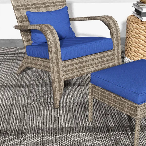 Wicker Adirondack Chair with Ottoman Comfortable Outdoor Seating with Removable Cushions, Blue - product image 9