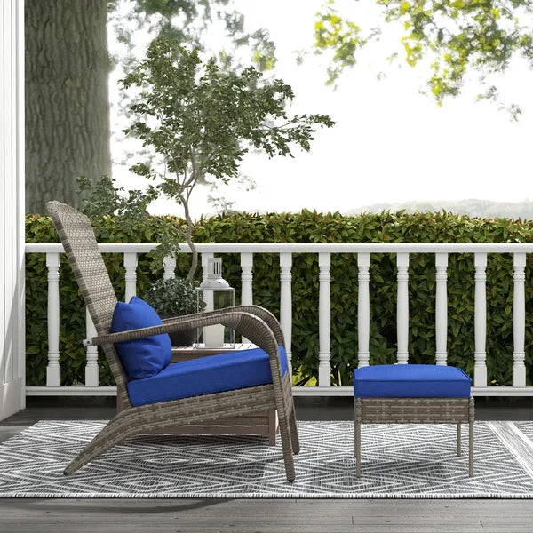 Wicker Adirondack Chair with Ottoman Comfortable Outdoor Seating with Removable Cushions, Blue - product image 7