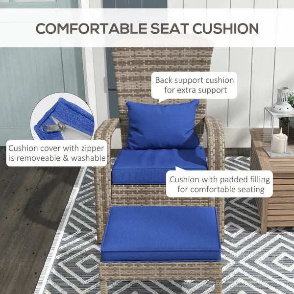 Wicker Adirondack Chair with Ottoman Comfortable Outdoor Seating with Removable Cushions, Blue - product image 6