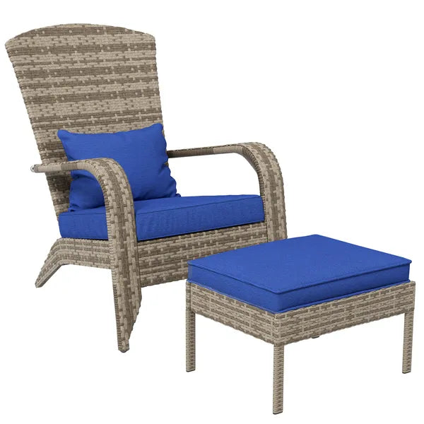 Wicker Adirondack Chair with Ottoman Comfortable Outdoor Seating with Removable Cushions, Blue - product image 11