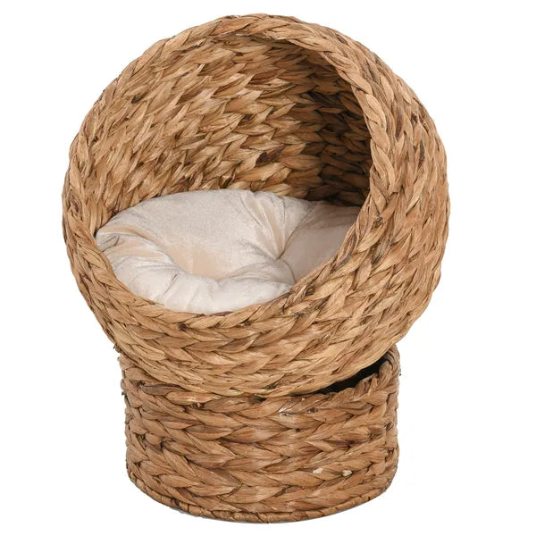 Wicker Elevated Cat Bed with Soft Cushion Brown Cat Egg Chair Shape Indoor - product image 12