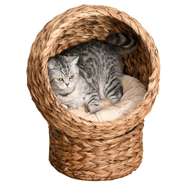 Wicker Elevated Cat Bed with Soft Cushion Brown Cat Egg Chair Shape Indoor - product image 11