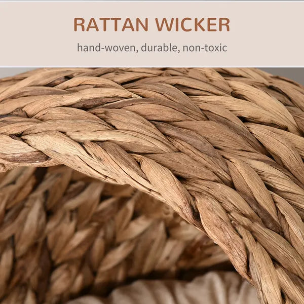 Wicker Elevated Cat Bed with Soft Cushion Brown Cat Egg Chair Shape Indoor - product image 5