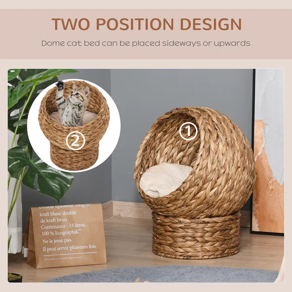 Wicker Elevated Cat Bed with Soft Cushion Brown Cat Egg Chair Shape Indoor - product image 6