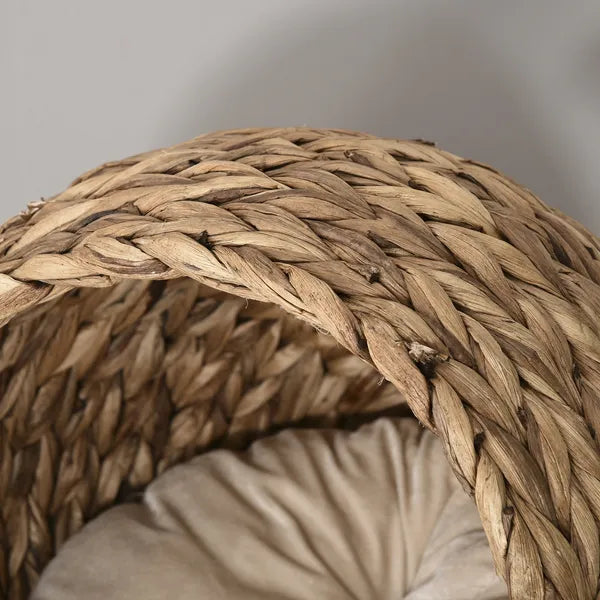 Wicker Elevated Cat Bed with Soft Cushion Brown Cat Egg Chair Shape Indoor - product image 8