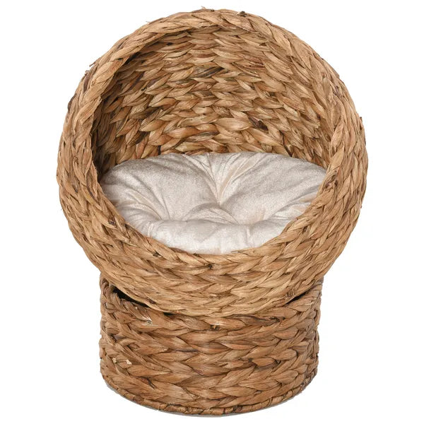 Wicker Elevated Cat Bed with Soft Cushion Brown Cat Egg Chair Shape Indoor - product image 7