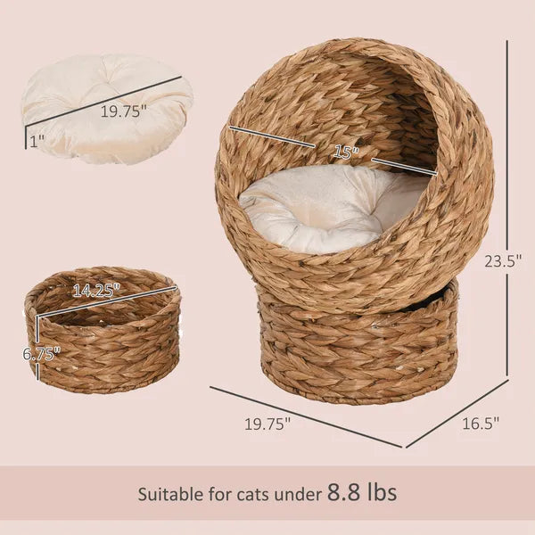 Wicker Elevated Cat Bed with Soft Cushion Brown Cat Egg Chair Shape Indoor - product image 3