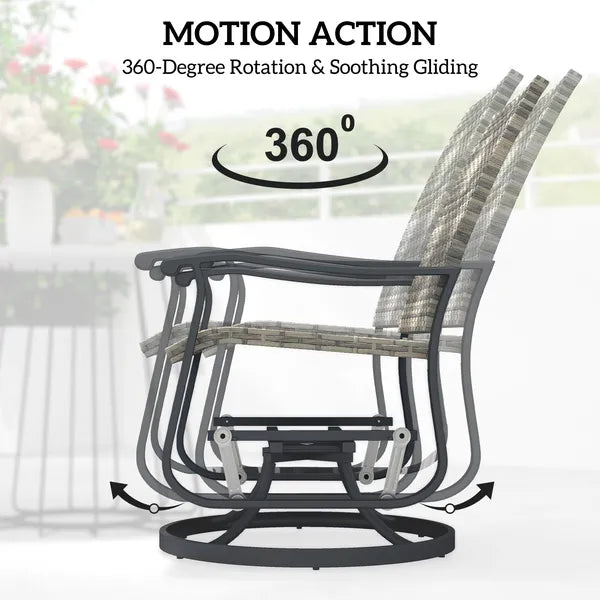 Outsunny Wicker Rattan Swivel Patio Glider Chair Set of 2, Outdoor Glider Chair with Steel Frame, High Back, Armrests, Yellow - product image 4