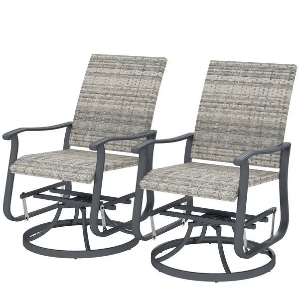 Outsunny Wicker Rattan Swivel Patio Glider Chair Set of 2, Outdoor Glider Chair with Steel Frame, High Back, Armrests, Yellow - product image 1
