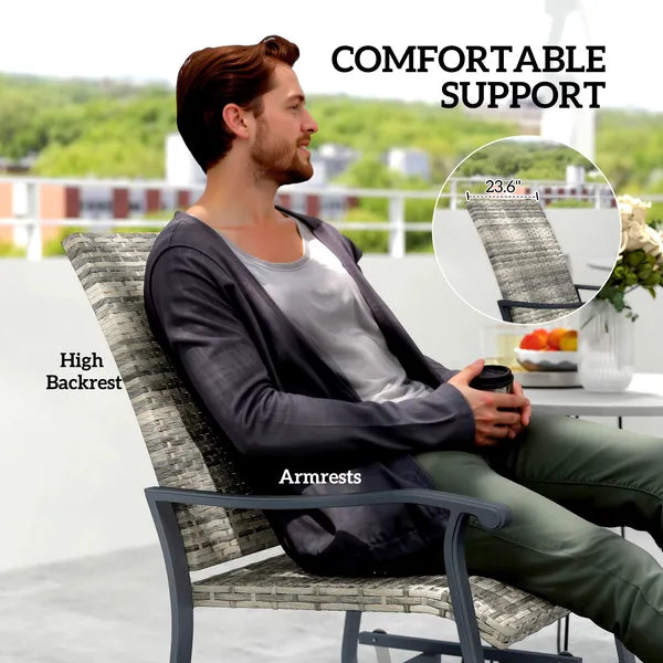 Outsunny Wicker Rattan Swivel Patio Glider Chair Set of 2, Outdoor Glider Chair with Steel Frame, High Back, Armrests, Yellow - product image 7