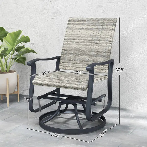 Outsunny Wicker Rattan Swivel Patio Glider Chair Set of 2, Outdoor Glider Chair with Steel Frame, High Back, Armrests, Yellow - product image 3
