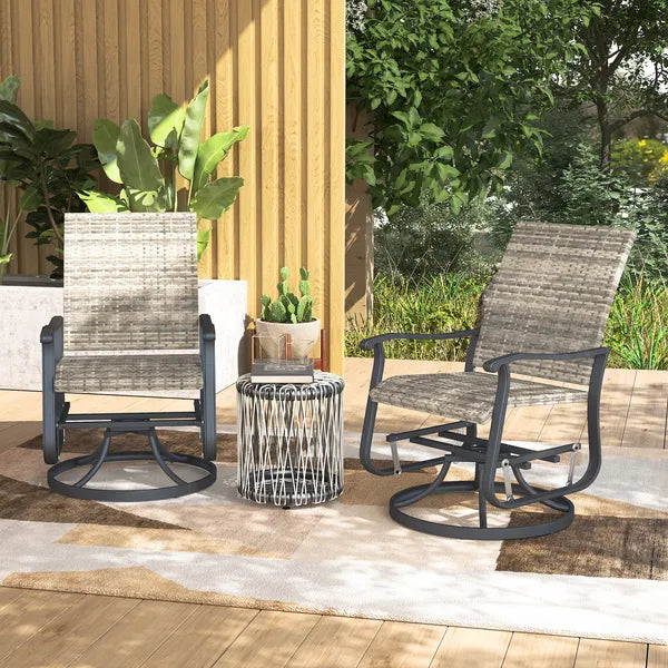 Outsunny Wicker Rattan Swivel Patio Glider Chair Set of 2, Outdoor Glider Chair with Steel Frame, High Back, Armrests, Yellow - product image 10