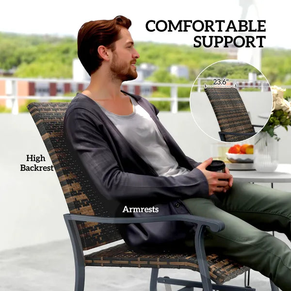 Wicker Rattan Swivel Patio Glider Chair Set of 2, Outdoor Glider Chair with Steel Frame, High Back, Brown - product image 7