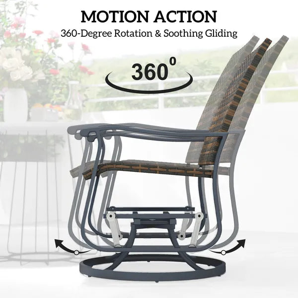 Wicker Rattan Swivel Patio Glider Chair Set of 2, Outdoor Glider Chair with Steel Frame, High Back, Brown - product image 4