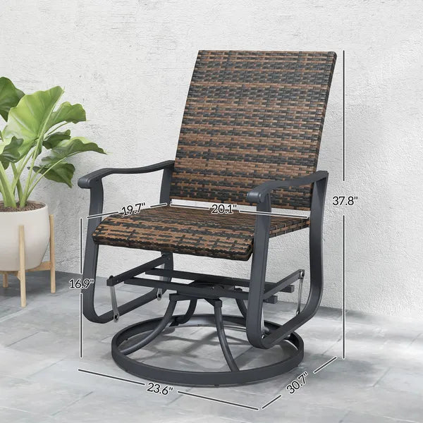 Wicker Rattan Swivel Patio Glider Chair Set of 2, Outdoor Glider Chair with Steel Frame, High Back, Brown - product image 3