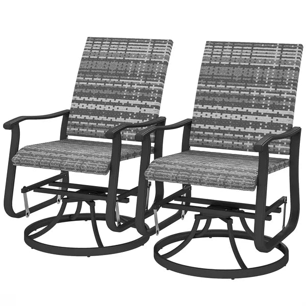 Wicker Rattan Swivel Patio Glider Chair Set of 2, Outdoor Glider Chair with Steel Frame, High Back, Gray - product image 1