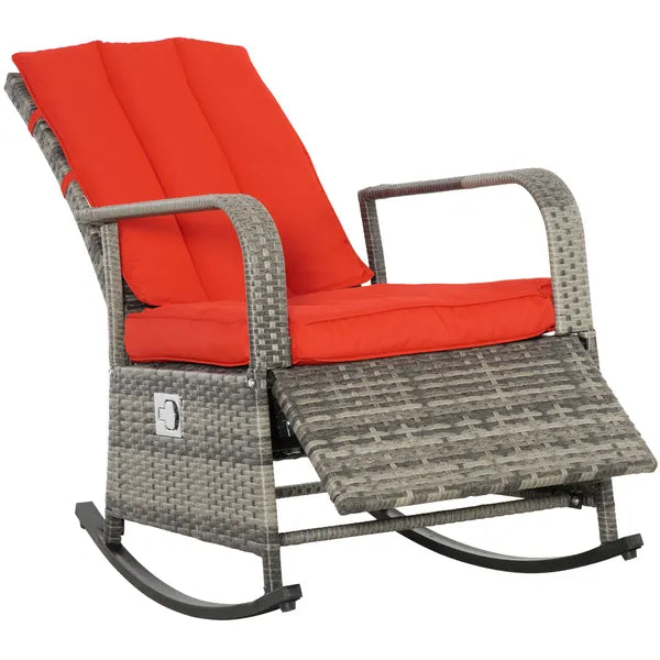 Wicker Rocking Chair Outdoor Recliner Chari with Soft Cushion, Adjustable Footrest, Max. 135 Degree Backrest, Red - product image 1
