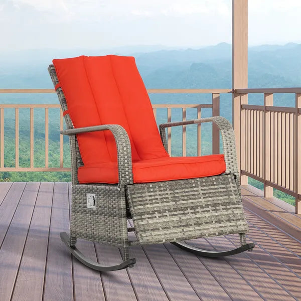 Wicker Rocking Chair Outdoor Recliner Chari with Soft Cushion, Adjustable Footrest, Max. 135 Degree Backrest, Red - product image 10