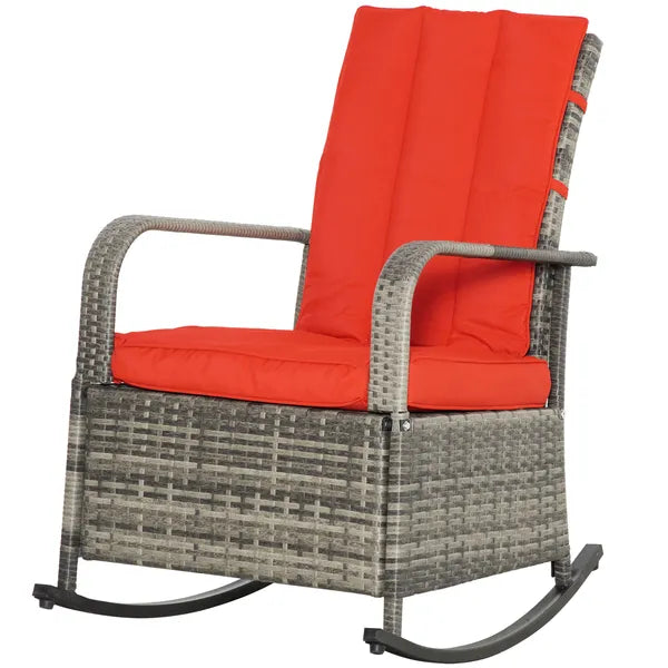Wicker Rocking Chair Outdoor Recliner Chari with Soft Cushion, Adjustable Footrest, Max. 135 Degree Backrest, Red - product image 11
