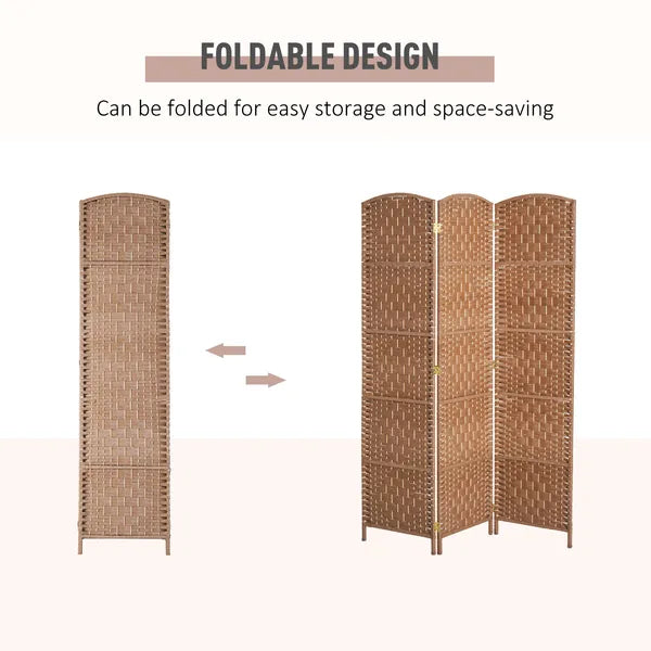HOMCOM Wicker Room Divider 6' 3-Panel Freestanding Privacy Screen Folding Natural - product image 5