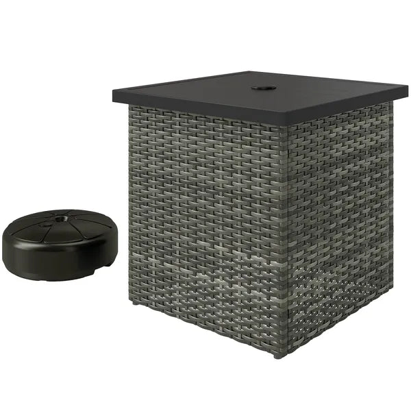 Wicker Side Table with 1.5" Umbrella Hole, Square Outdoor End Table with UV-Resistant Frame, Storage Space, Mixed-Gray - product image 1