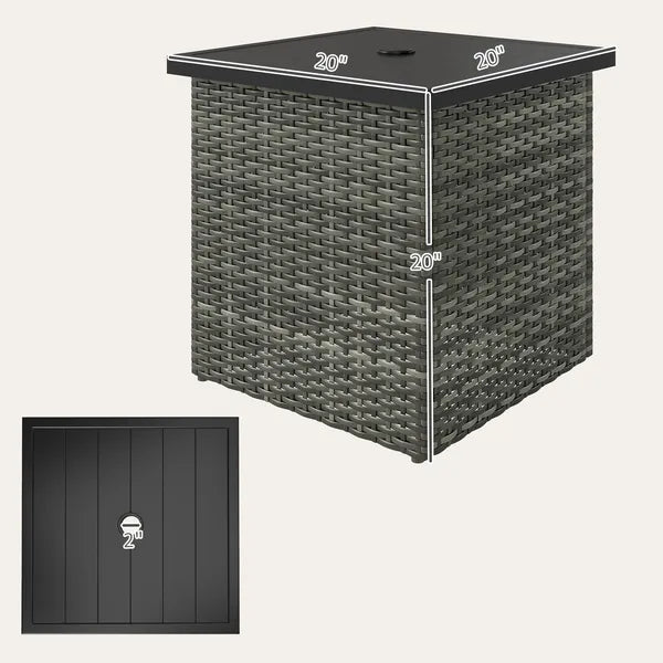 Wicker Side Table with 1.5" Umbrella Hole, Square Outdoor End Table with UV-Resistant Frame, Storage Space, Mixed-Gray - product image 3