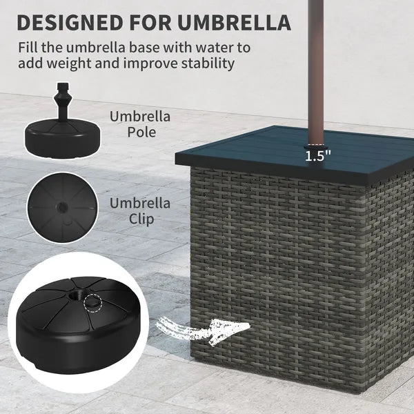 Wicker Side Table with 1.5" Umbrella Hole, Square Outdoor End Table with UV-Resistant Frame, Storage Space, Mixed-Gray - product image 4
