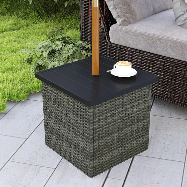 Wicker Side Table with 1.5" Umbrella Hole, Square Outdoor End Table with UV-Resistant Frame, Storage Space, Mixed-Gray - product image 8