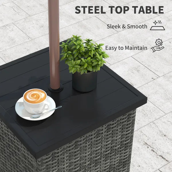 Wicker Side Table with 1.5" Umbrella Hole, Square Outdoor End Table with UV-Resistant Frame, Storage Space, Mixed-Gray - product image 6