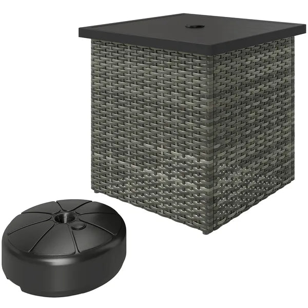 Wicker Side Table with 1.5" Umbrella Hole, Square Outdoor End Table with UV-Resistant Frame, Storage Space, Mixed-Gray - product image 11
