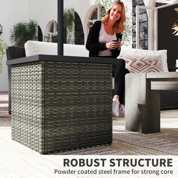 Wicker Side Table with 1.5" Umbrella Hole, Square Outdoor End Table with UV-Resistant Frame, Storage Space, Mixed-Gray - product image 7