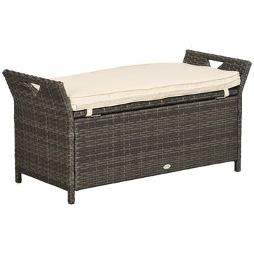 Outsunny Wicker Storage Bench Cream White Outdoor Patio PE Rattan Large Capacity - product image 1