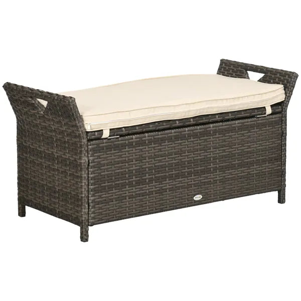 Outsunny Wicker Storage Bench Cream White Outdoor Patio PE Rattan Large Capacity - product image 1