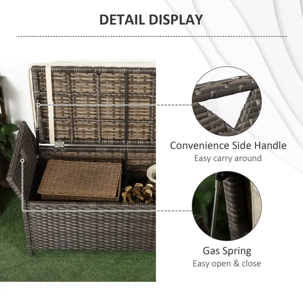 Outsunny Wicker Storage Bench Cream White Outdoor Patio PE Rattan Large Capacity - product image 7